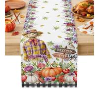 Welcome to Fall Black Plaid Table Runner 72 Inches Long,Table Runners Kitchen Dining Tables Decoration for Home Party Decor, Grape Wildflowers Scarecrows Tables Runner Wedding Dresser Scarf