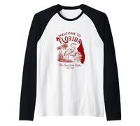 Welcome to Florida Vintage Travel Art with Palm Trees Raglan Baseball Tee