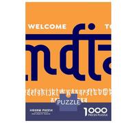 Welcome to India Text Art Adult Paper Puzzle, Landmark Urban View, Relaxing Challenge, Matte Printed Jigsaw, Family Night Game for Families, Adult Puzzle, 52x38cm/1000pcs