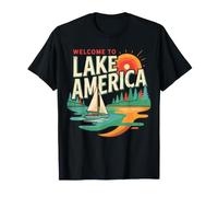 Welcome to Lake America Retro Sunset Great Lakes Sailing T-Shirt