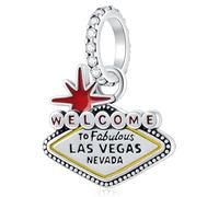 Welcome to Las Vegas Charms, 925 Sterling Silver American Nevada Dangle Bead fit Pandora Heart Bracelet, Travel Landmark Charms Gifts for Vacation/Birthday/Graduation
