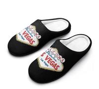 Welcome to Las Vegas Flannel Slippers For Men Memory Foam Soft Warm Home Shoes Print 13-14（46-47）