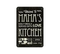 Welcome to Mama's Kitchen Daily Meals Served with Love Funny Kitchen Metal Tin Sign Wall Decor 8x12 Inch Rustic Home Farmhouse Dinning Room Counter Pantry Plaque Men Women Gift