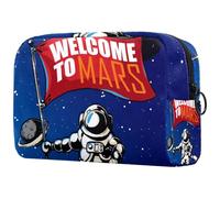Welcome to Mars Exploration Astronaut Planet Cosmetic Bag for Women, Travel Toiletries Bags Large Makeup Handy Pouch Organiser Bag with Zipper