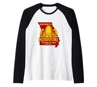 Welcome to Missouri Arch Vintage Bear Illustration Raglan Baseball Tee