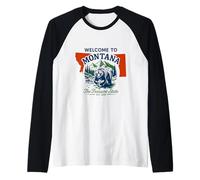 Welcome to Montana Bear Illustration Retro Adventure Raglan Baseball Tee