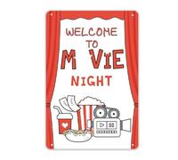 Welcome to Movie Night Metal Sign Retro Vintage Wall Decor for Home Room Bedroom Bar Cafes Pubs Media Movie Theatre Gaming Room Wall Decor 8x12 Inch, diany-m06