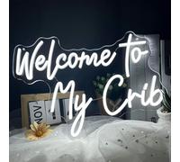 Welcome to My Crib Neon Sign, LED Room Light Up Signs for Wall Decor, Welcome Neon Light Sign for College Dorm Room Decor, Baby Kids Teen Bedroom, Living Room, Man Cave, Playroom