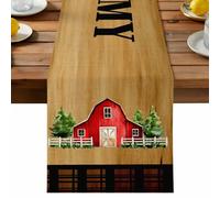 WELCOME TO MY FARMHOUSE Table Runner, Country Brown Stripe Red Barn Retro Cotton and Table Linen Runner for Kitchen Dining Home Decor for Party Festival Holiday Decoration Gift 13x48in