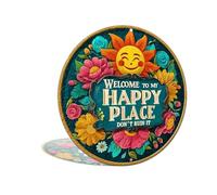 Welcome to My Happy Place Don't Ruin It Metal Tin Sign for Bedrooms Kitchens Dining Rooms Bar Office Wall Decor 8x8 Inch Round (25147)