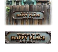 Welcome To My Happy Place Don'T Ruin It Sign,Funny Garden Metal Sign,Rustic Wall Decor Hanging Plaque,Farmhouse Hanging Decorative Signs & Plaques for Home Garden Farm Bar or Coffee Wall Decor