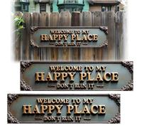 Welcome To My Happy Place Don'T Ruin It Sign,Funny Garden Metal Sign,Rustic Wall Decor Hanging Plaque,Farmhouse Hanging Decorative Signs & Plaques for Home Garden Farm Bar or Coffee Wall Decor