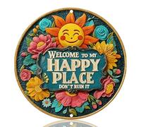 "Welcome to My Happy Place Don't Ruin It" Vintage Metal Sign, 7.9in×7.9in Wall Decor, Vintage Decor, Playful Funny Signs, Practical Kitchen Wall Decor for Home, Bar & Garden Decor