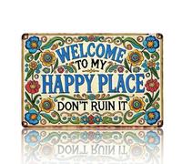Welcome to My Happy Place Floral Art Deco Decor, Kitchen Art Wall Decor, Welcome Sign, Kitchen Wall Decor, Home Cafe Wall Art for Home, Bedroom, Cafe, Bar, Club, Porch Decoration