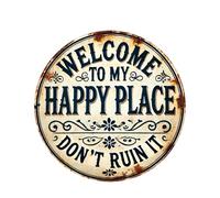 Welcome To My Happy Place,Outdoor Metal Wall Decoration For Outdoors | Vintage Welcome Signs - For Front Door Patio Garden Yard Living House Bedroom Kitchen Cafe