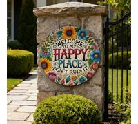 Welcome to My Happy Place Sign 12x12 Inch Round Metal Wall Decor, Vintage Don't Ruin It Sign for Garden Home Bar Cafe Farm Indoor Outdoor Decor