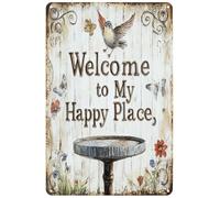 Welcome to My Happy Place Welcome Sign Vintage Metal Tin Sign for Farmhouse Rustic Yard Outdoor Outside Wall Decoration 12"x16"