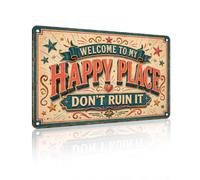 Welcome to My Happy Place - Whimsical Metal Sign Decorative Aluminum Wall Decor for Entryway, Living Room, Craft Studio, Balcony, Garage Lounge, 12x8 Inches (26131)