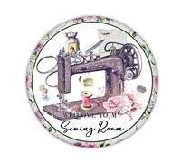 Welcome to My Sewing Room Round Metal Sign Quilters Tin Aluminum Sign Rustic Poster Paintings Sign Craft Room Decor for Men Cave Garage Brewery Bar Wall 12in