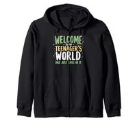 Welcome to My Teenager's World Dad Just Lives in It Teen Dad Zip Hoodie