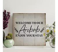 Welcome to Our Airbnb Enjoy Your Stay Wooden Sign,Framed Farmhouse Sign,for Home Living Room Bathroom Wedding Decor,Personalized Housewarming Sign 12x12 Inch