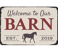 Welcome To Our Barn East Vintage Metal Tin Decor Front Wall Decor For Bars Warning Men'S Man Cave The Rules Tin Vintage Garage Funny Car My Room Beer Gift For Women Men 8x12 inch Plaque Tin