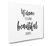 Welcome to our Beautiful Chaos Modern Typography Quote Canvas Wall Art Print Ready to Hang, Framed Picture for Living Room Bedroom Home Office Décor, 14x14 Inch (35x35 cm)