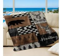 Welcome to Our Cabin Printed Blanket, Vintage Bear and Deer Family Cozy Flannel Throw Blanket for Outdoor Adventure and Room Decor (05,200x200cm)