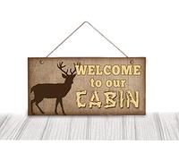 Welcome to Our Cabin Wood Sign Rustic Decor Deer Silhouette Wall Plaque Woodland Gift Country Decor 12x6inches(1064qq)