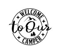 Welcome to Our Camper Stickers - Caravan Accessories - Waterproof Decal - Suitcase Stickers - Caravan Gifts - Van Stickers - Motorhome Accessories - Car Decals (Black, 16cm x 14cm)