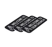 Welcome to Our Church 1 x 3" Name Tag/Badge, Black, Praying Hands Design (3 Pack)
