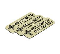 Welcome to Our Church, Cross Design, 1 x 3" Name Tag/Badge, Brushed Gold (3 Pack)