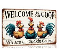 Welcome to Our Coop Sign We Are All Cluckin Crazy Metal Tin Sign Farmhouse Kitchen Coop Decor Funny Novelty Chicken Coop Accessories Farm Wall Decor 8x12 Inch