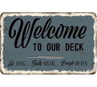 Welcome to Our Deck Sign Outdoor Vintage Metal Tin Signs Farmhouse Home Wall Decorations 8x12 inch.
