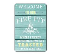 Welcome to Our Fire Pit Friends & Marshmallows Get Toasted Sign Funny Metal Tin Retro Wall Decor for Outdoor Outside Home Cafe Bar 8"x12"