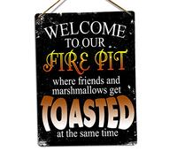 Welcome To Our Fire Pit - Twine - Metal Wall Sign Plaque Art Inspirational