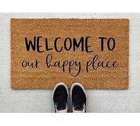 Welcome To Our Happy Place Doormat,Home Decor,Personalized Doormat,Welcome Mat,Lose The Shoes,Funny Doormat,Front Door Mat 24x16 Inch