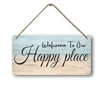 Welcome To Our Happy Place Sign House Door Wall Decor Welcome Signs For Front Door Home Sweet Home Door Wood Welcome Personalized Wooden Hanging The Patio Wall Decor Summer Porch Tin Sign Beach Wall