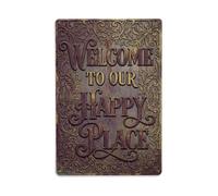 Welcome To Our Happy Place Victorian Parlor Metal Tin Sign Plaque Wall Decor for Cafe, Club Bar, Office, Home Garden Metal Poster 8x12Inch