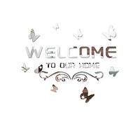 Welcome to Our Home Acrylic Mirror Wall Stickers Sign Letters with Butterfly and Vine, Removable Mirror Wall Decals, Art Murals for Living Room, Door, Porch Decoration (Silver)