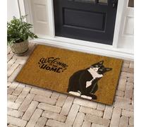 Welcome to Our Home Black Cat Doormat - Cat Lovers Decorative Mat, House Warming Gift, Non-Slip Absorbent Mud Trapper Bathroom Rug, 30x18 Inch