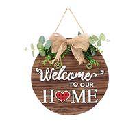Welcome to Our Home Hanging Sign Wood Round Bow Magnetic Plaque Ornament for Autumn Thanksgiving Christmas