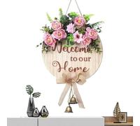 Welcome to Our Home Sign, Front Door Spring Decor, Spring Wreath for Front Porch, 30cm Welcome Sign, Rustic Flower Wall Pediment, Valentine’s Day Wall Sign, Outdoor Front Door Sign