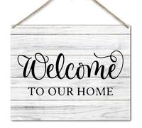 Welcome to Our Home Sign, Wooden Sign Home Sign Wall Decor, Housewarming Gifts New Home Gifts for Friends Coworker, Wood Hanging Sign for Yard Porch Farmhouse House Door Decorations /14