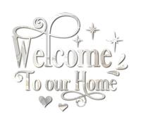 Welcome to Our Home Wall Decor Sticker, Home Acrylic 3D Mirror Wall Decal, Removable Art Letter Sign, Wall Door Quote Decoration DIY for Living Room Bedroom Sofa TV Background (Silver)