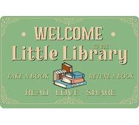 Welcome to Our Little Library Metal Tin Signs, Vintage Study Room Wall Decor Sign Gift for Book Lover Library Woman Cave 8x12 Inch
