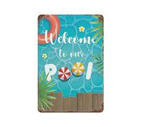Welcome to Our Pool Rules Metal Tin Sign Retro Iron Painting Tin Poster Plaque Room Decor Swimming Pool Club Beach Outdoor Camping Barbecue Home Wall Decor Gift Ideas