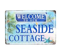 Welcome to Our Seaside Cottage Metal Sign Vintage Bar Kitchen Garage Cave Home Wall Funny Decor Retro Tin Sign 8x12 Inches