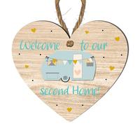 Welcome to our Second Home" Heart Plaque - Charming Caravan Sign for Personalised Home Décor, Caravan Lovers, Gifts for Birthdays, Holidays, and Special Occasions (Large: 23 cm (H) × 20 cm (W))