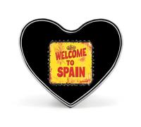 Welcome To Spain Spanish Stamp Enamel Lapel Pin Heart Badge Brooches for Women Men Jewelry Backpack Hats Decor